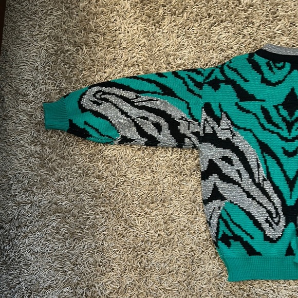 Vintage LicoRice X Horse Pattern Sweater - Teal and Black Made in Korea - Picture 10 of 11